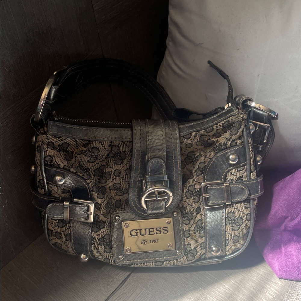 GUESS Black and Tan Shoulder Bag